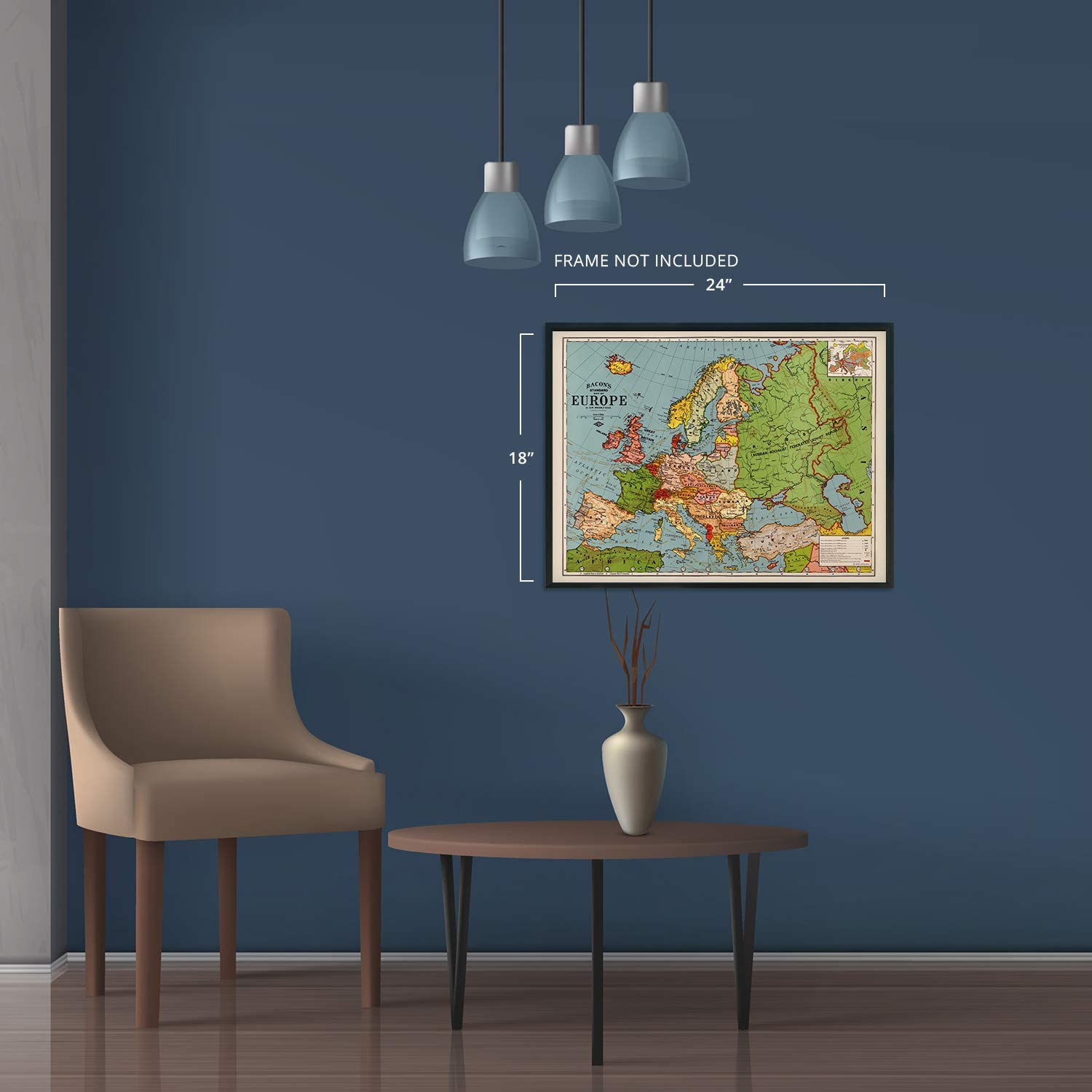1925 Map of Europe Poster - Vintage Standard Map of Europ Wall Art Decor Print - Picture 15 of 24