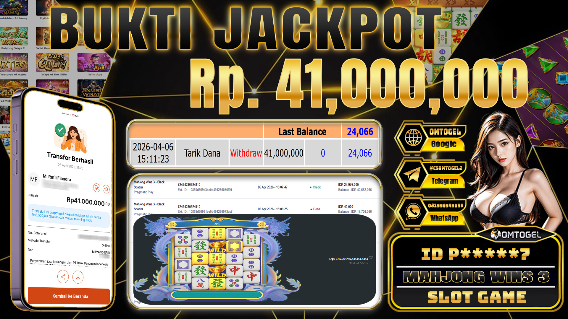 OMTOGEL JACKPOT PRAGMATIC PLAY MAHJONG WINS 3 - BLACK SCATTER, 41 JUTA DI BAYAR LUNAS ,-