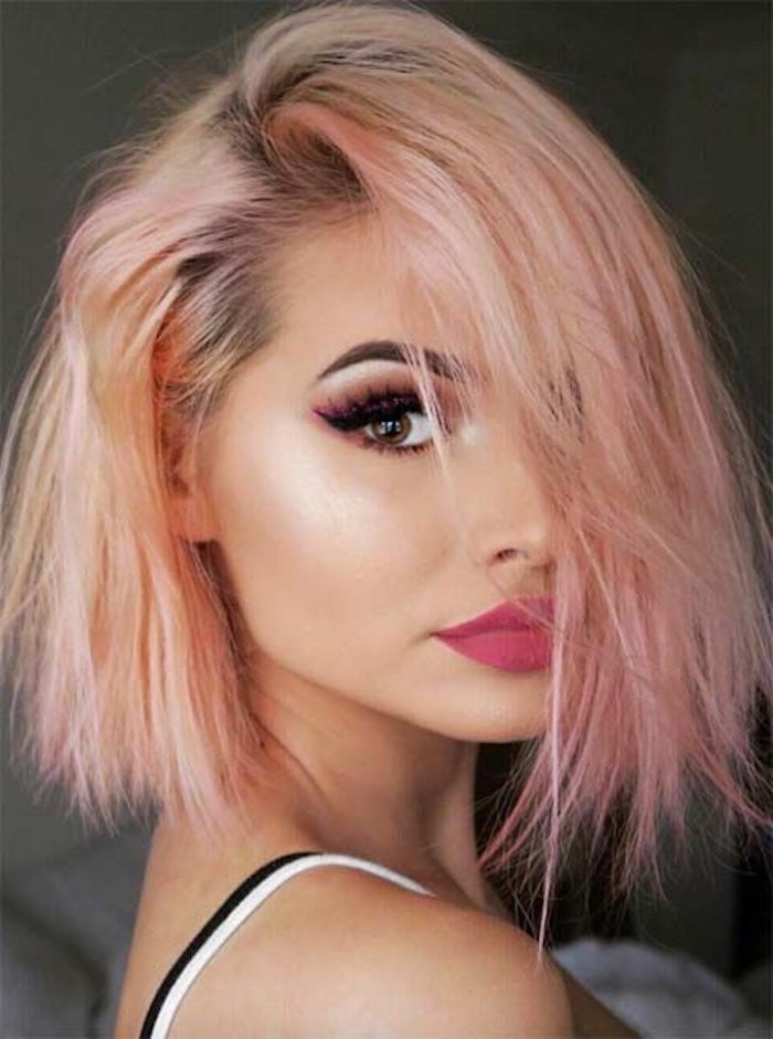 Blonde Messy Hair With Pink Highlights