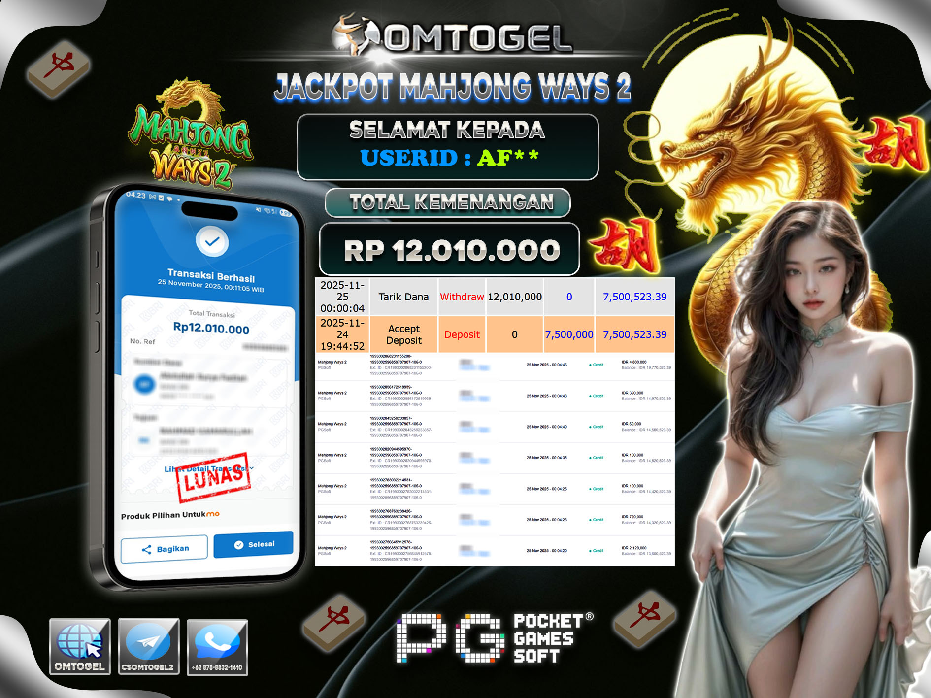 OMTOGEL JACKPOT PG SOFT MAHJONG WAYS 2 ,12 JUTA DI BAYAR LUNAS ,-