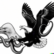 DALL·E 2022-08-01 16.38.19 - A bald eagle battling an octopus in the style of 1950's film