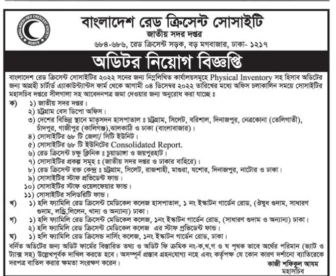 Bangladesh RED Crescent Society Job Circular 2022