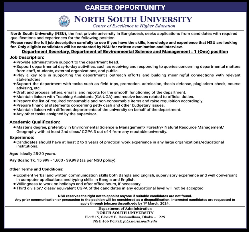 NSU Job Circular 2024