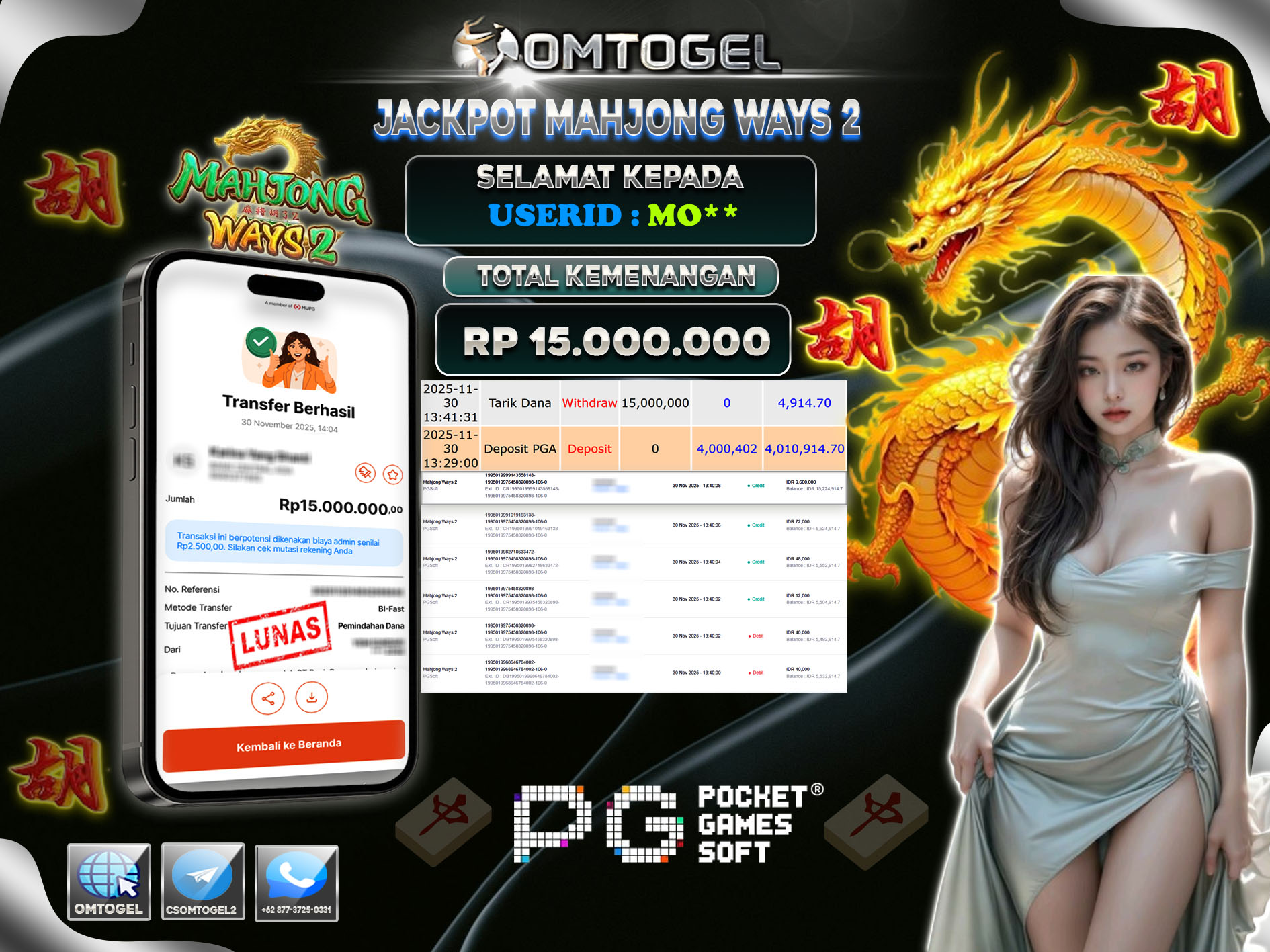 OMTOGEL JACKPOT PGSOFT MAHJONG WAYS 2 ,15 JUTA DI BAYAR LUNAS ,-