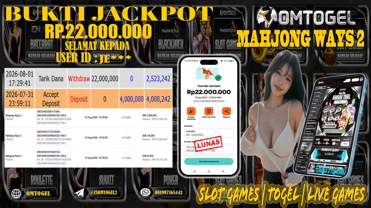 OMTOGEL JACKPOT PG SOFT MAHJONG WAYS 2 Rp,22,000,000,- DIBAYAR LUNAS