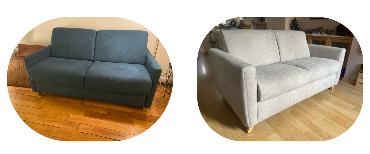 Canapé Italo chez un client — vrai appartement parisien — tissu Bull
