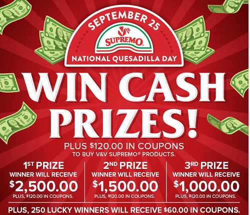 V&V Supremo’s National Quesadilla Day Giveaway: Win Big with 255 Prizes Up for Grabs!
