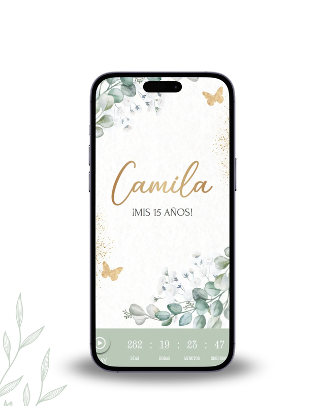 Invitaci&oacute;n XV Eucalipto y Dorado