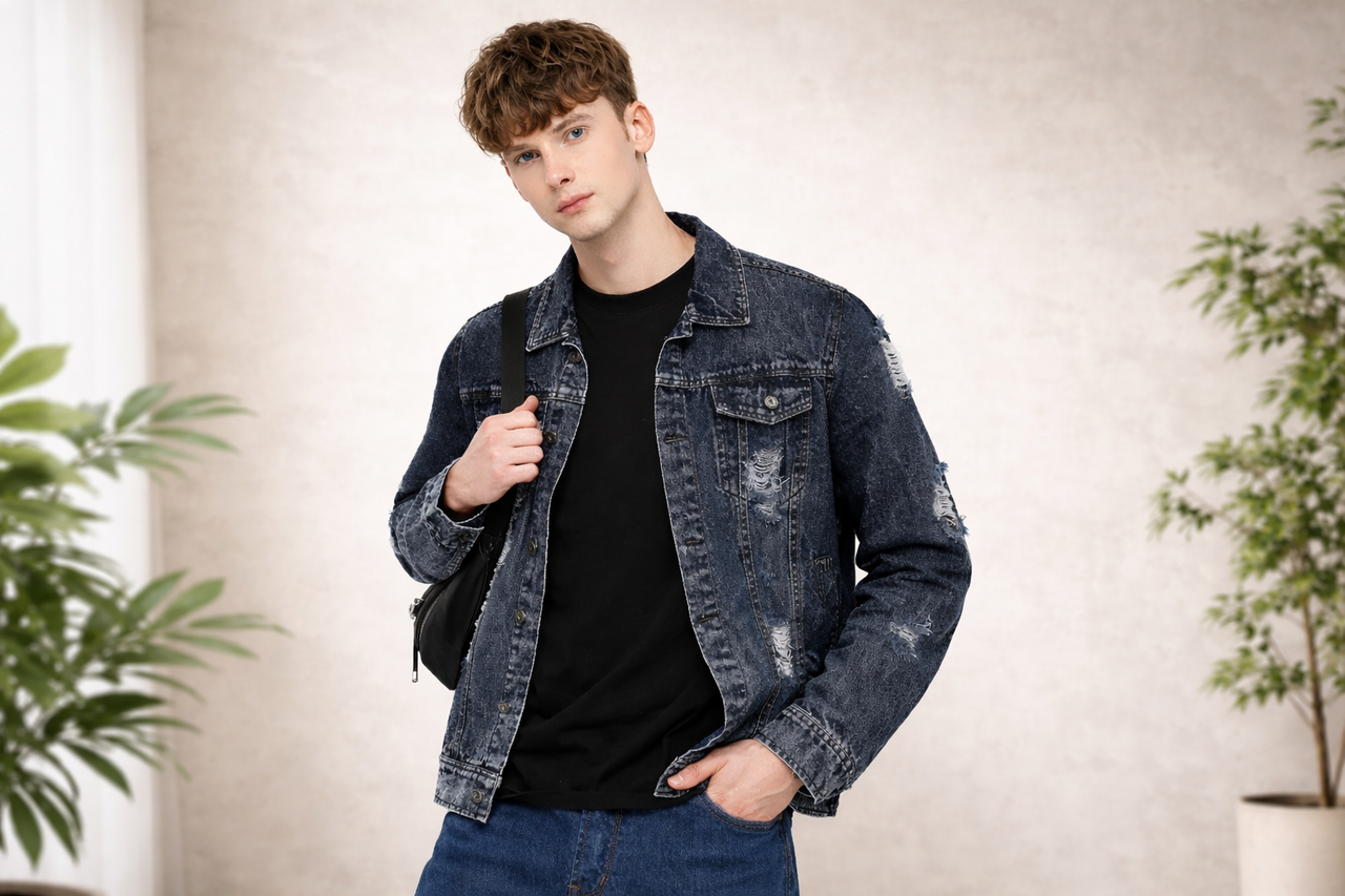 Voxati Ripped Grey Denim Jacket