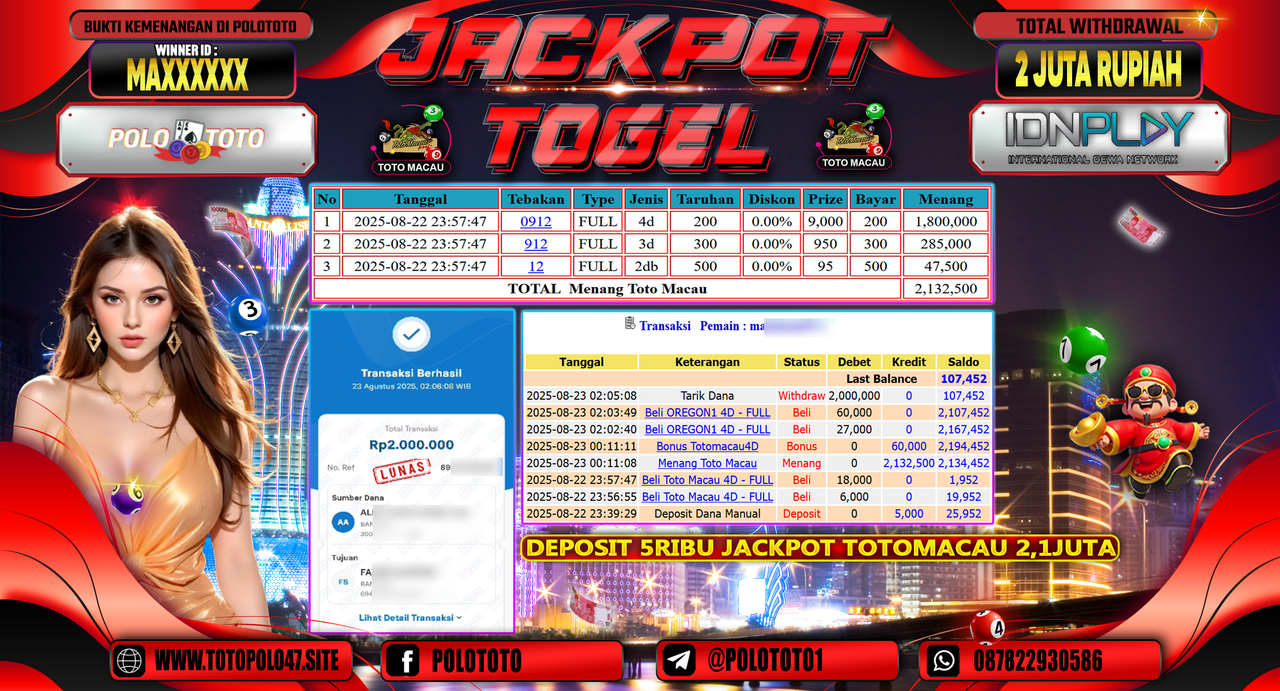 POLOTOTO JACKPOT TOGEL TOTO MACAU Rp.2.000.000,-