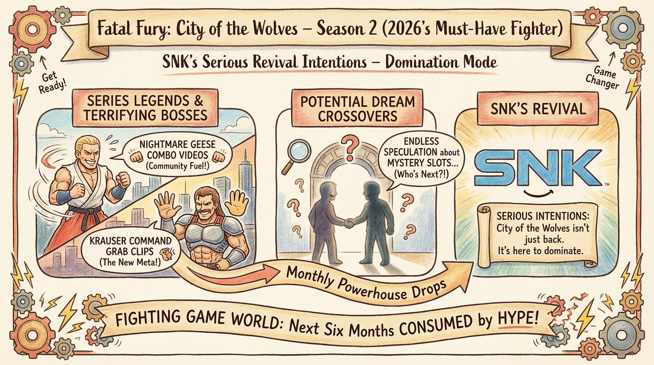 Fatal Fury City of the Wolves Season 2 Roster Just Leaked - 6 Massive DLC Fighters Confirmed 1 Fighter in intense martial arts pose during sunset