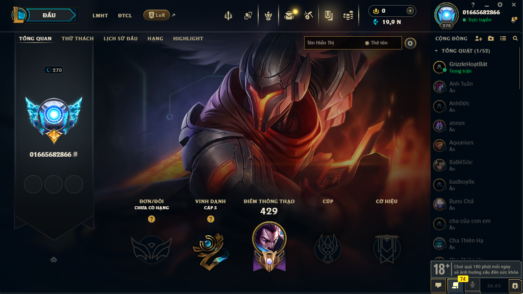 Acc LMHT # - Không Khung