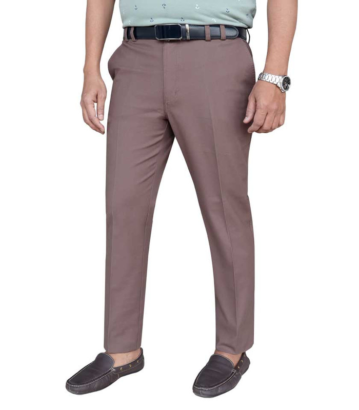 Men’s Trouser 100% Cotton Slim Fit Plain Front Cross Pocket Color: 7 Chocolate Design