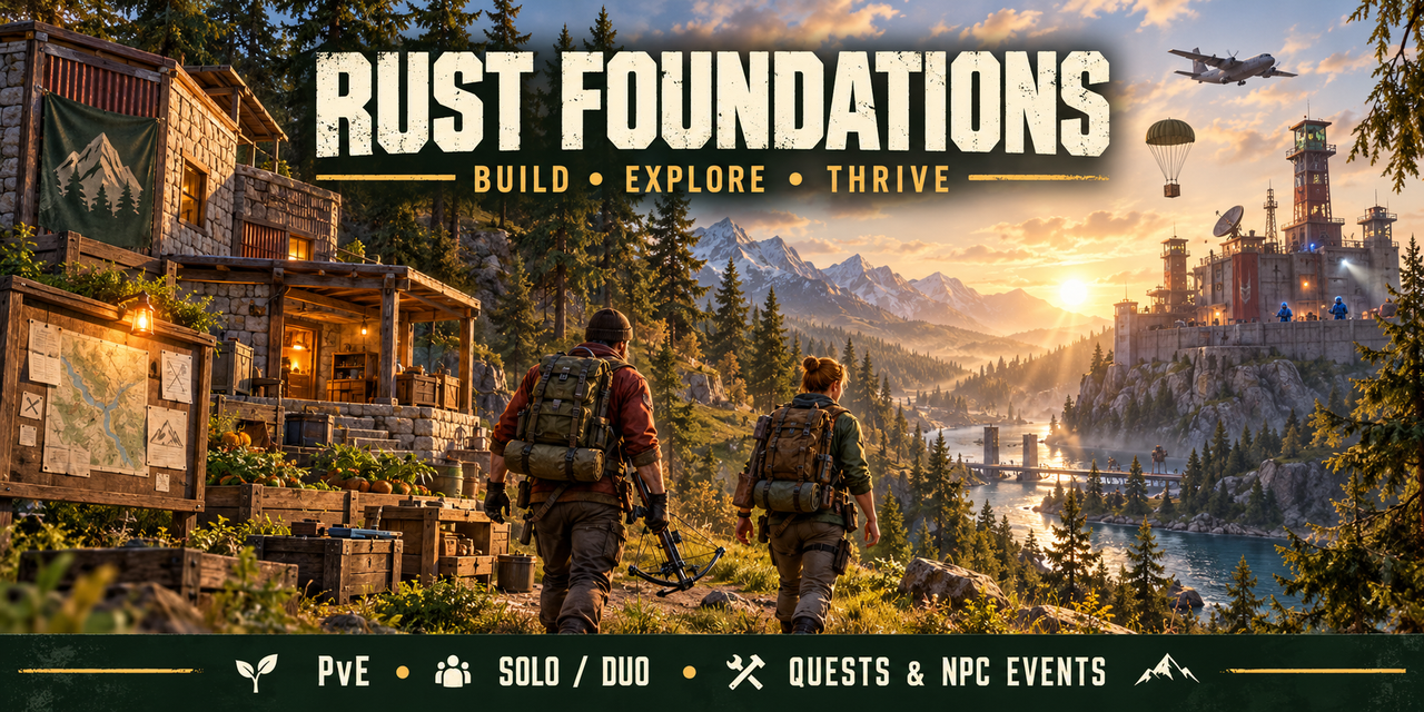 Rust Foundations,PVE,Solo/Duo,10x,Events,Raidable Bases,Monthly image