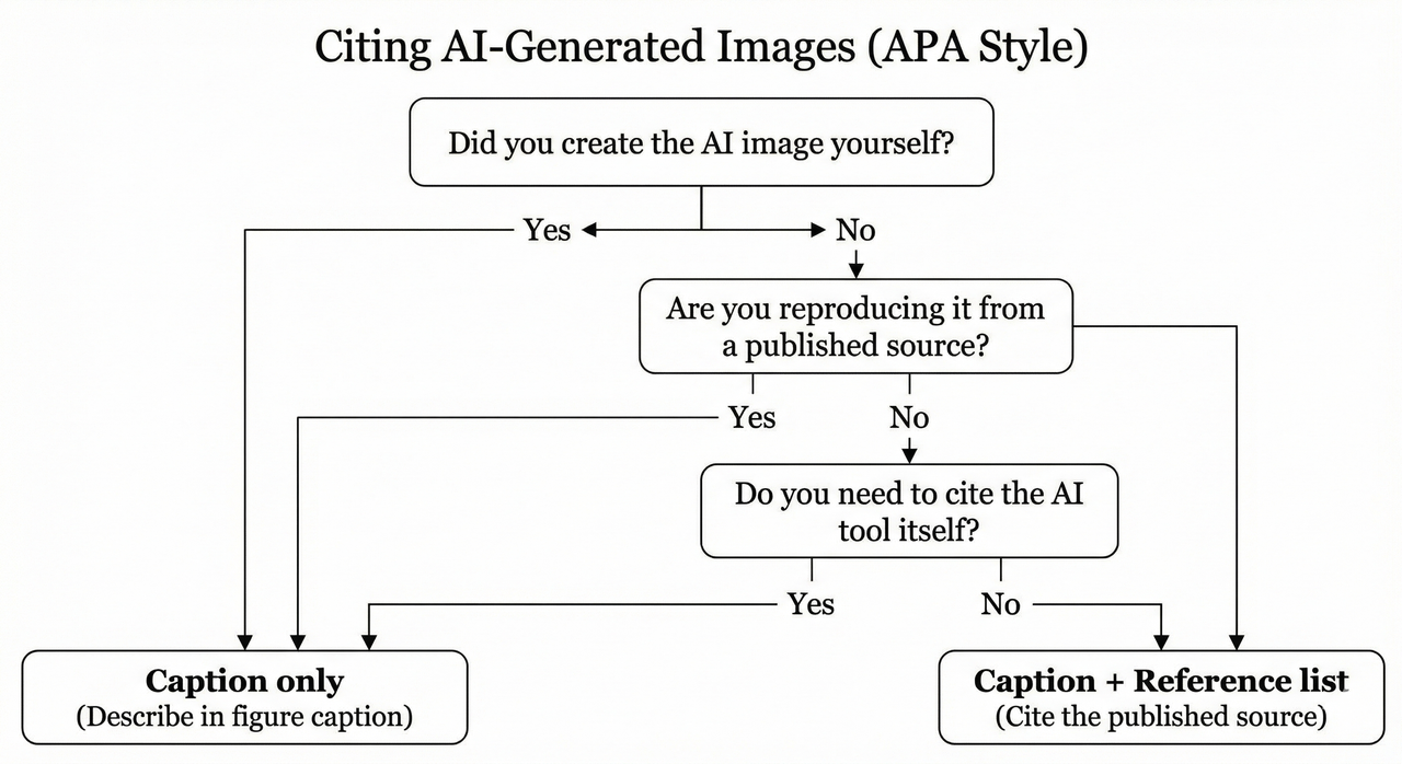 Flowchart showing decision tree for citing AI images in APA 7