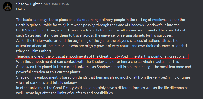 Shadow Fight 2; Underworld; WoG (Shadow Fighter) Tenebris description