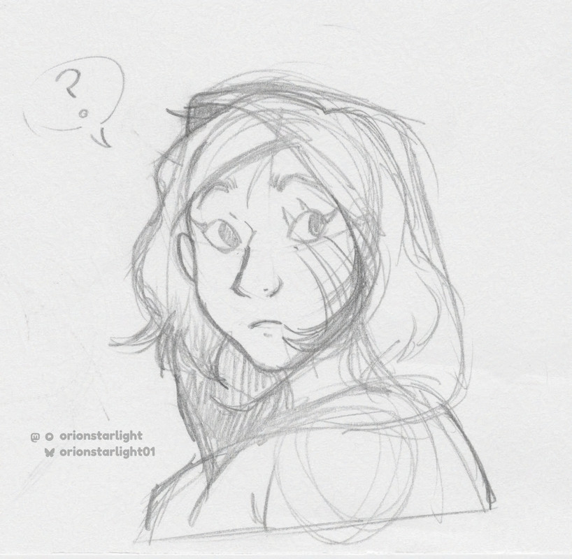 My drawing of Enid Sinclair. She’s wearing her snood around her head and looks as if something or someone has caught her attention.