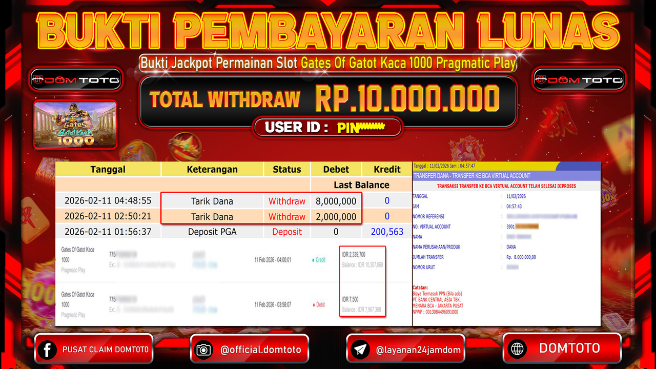 JACKPOT SLOT Menang Slot Gates Of Gatot Kaca 1000 Pragmatic Play 11 FEBRUARI 2026