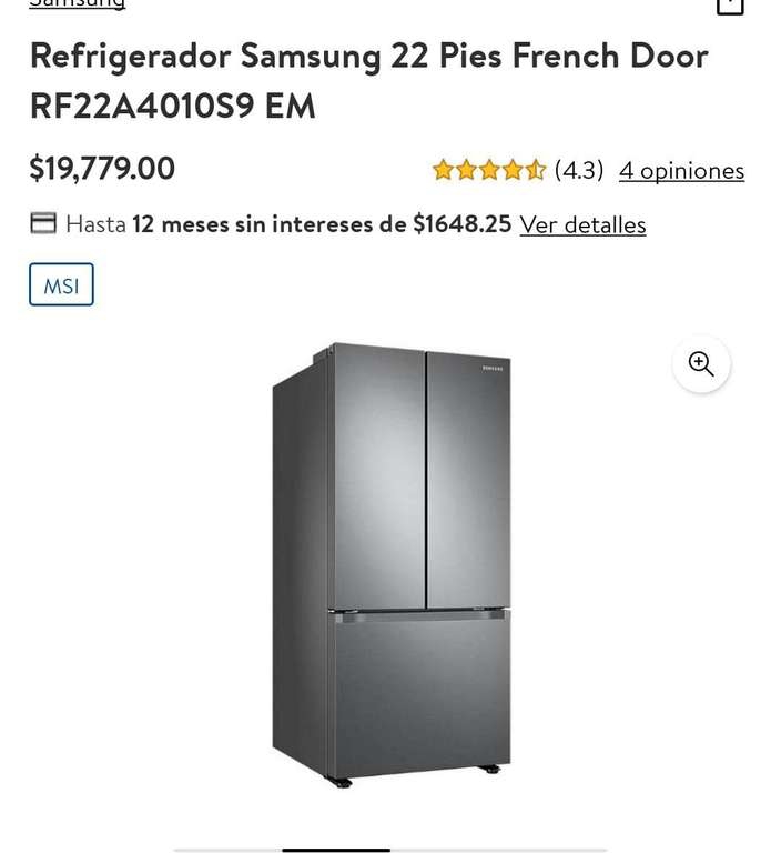 Walmart: Refrigerador Samsung 22 Pies NACIONAL 
