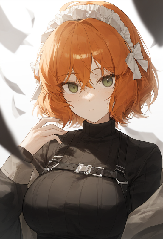 depth of field, 1girl, ishmael (limbus company), short hair, orange hair, {{gree s-3548594298