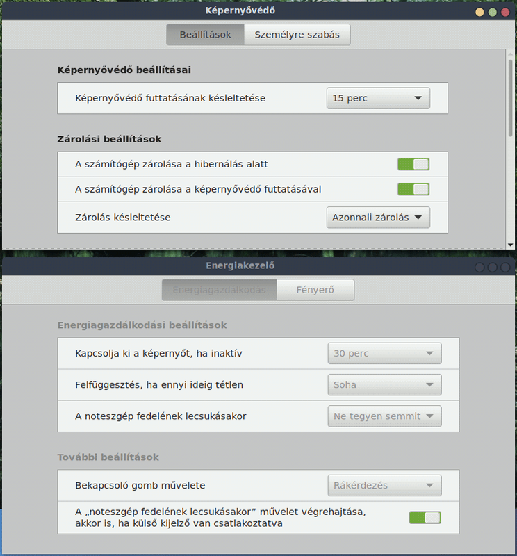 Energiakezelő és Képernyővédő