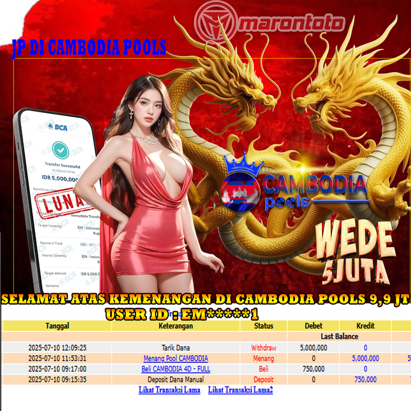 Bukti Kemenangan Member Marontoto Sebesar 5,000,000 JuTa