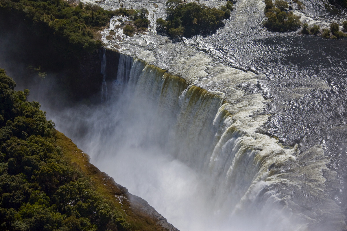 Aerial view of Victoria Falls between Zambia and Zimbabwe