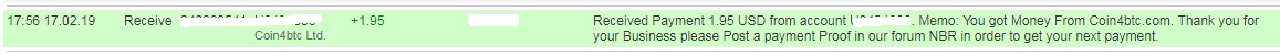 2nd payment from Coin4Btc ( 1,95$ ) Coin4btcpayment