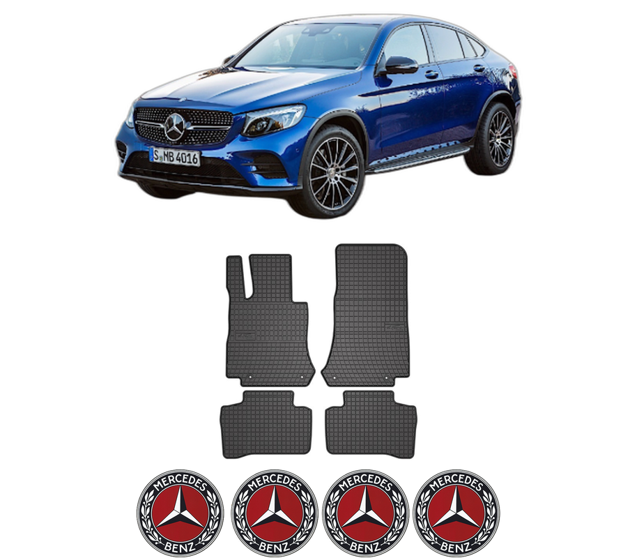 Set covorase presuri MERCEDES-BENZ GLC Coupe (C253) din 2016-2023, auto, din cauciuc thermoplastic, 4 Stickere auto cu MERCEDES-BENZ