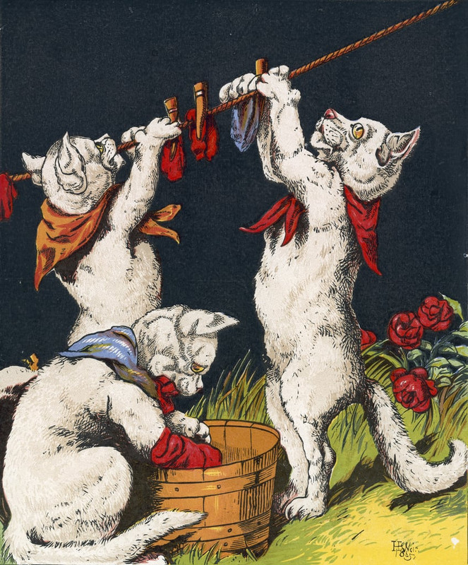 English School - Kittens washing their mittens - (MeisterDrucke-100147)