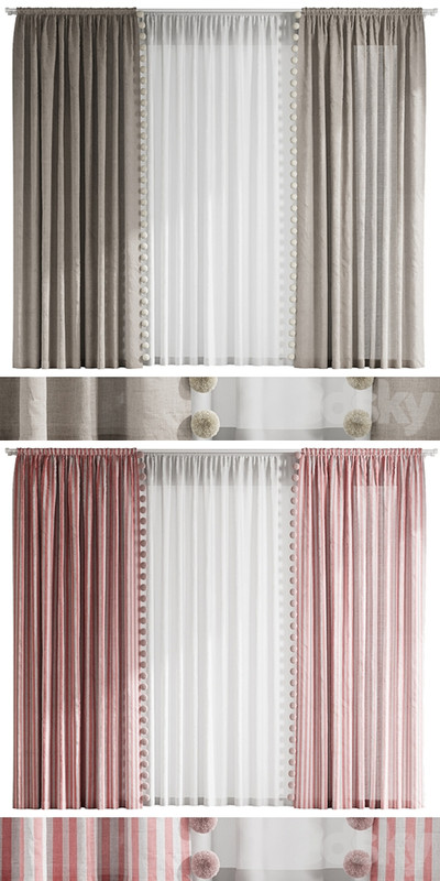Curtains with pom-poms for the nursery 