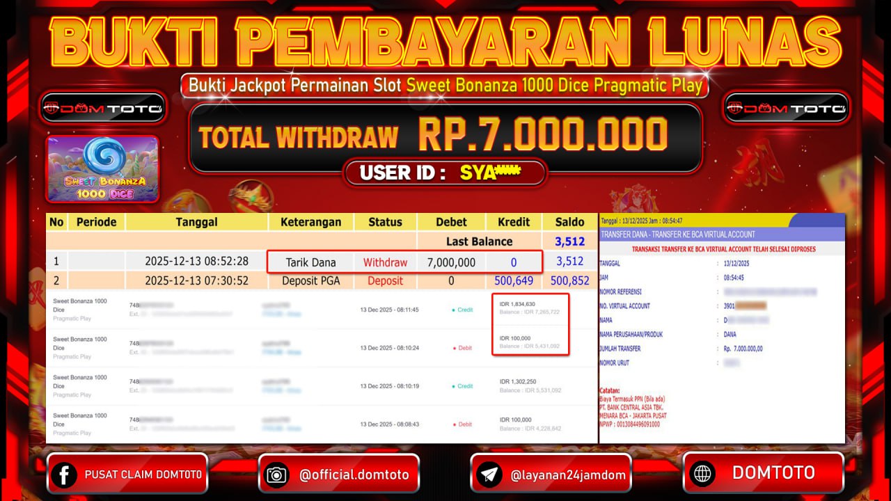 JACKPOT SLOT Sweet Bonanza 1000 Dice Pragmatic Play 13 DECEMBER 2025