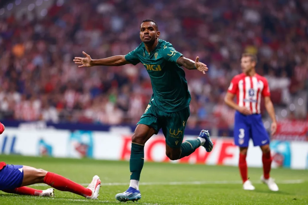 Lucas Pires of Cadiz CF celebrates a goal during the Spanish league, LaLiga EA Sports, football match played between Atletico de Madrid and Cadiz CF
