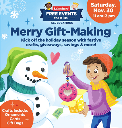 Free Kids’ Holiday Craft Event at Lakeshore Learning: Make Ornaments and Win Prizes Free Kids’ Holiday Craft Event at Lakeshore Learning: Make Ornaments and Win Prizes