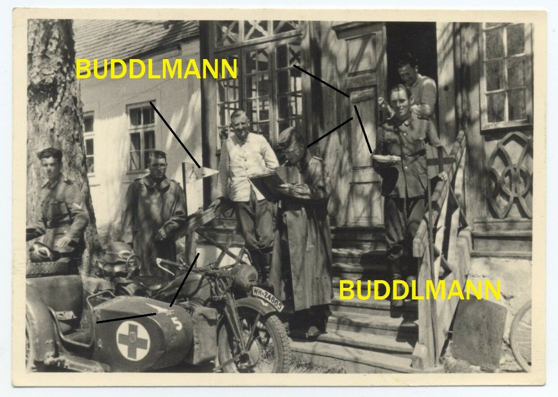 Foto Wehrmacht 5.Jäg.Div. 5.Jägerdivision Maling Motorrad Offizier Kleiwy Wappen