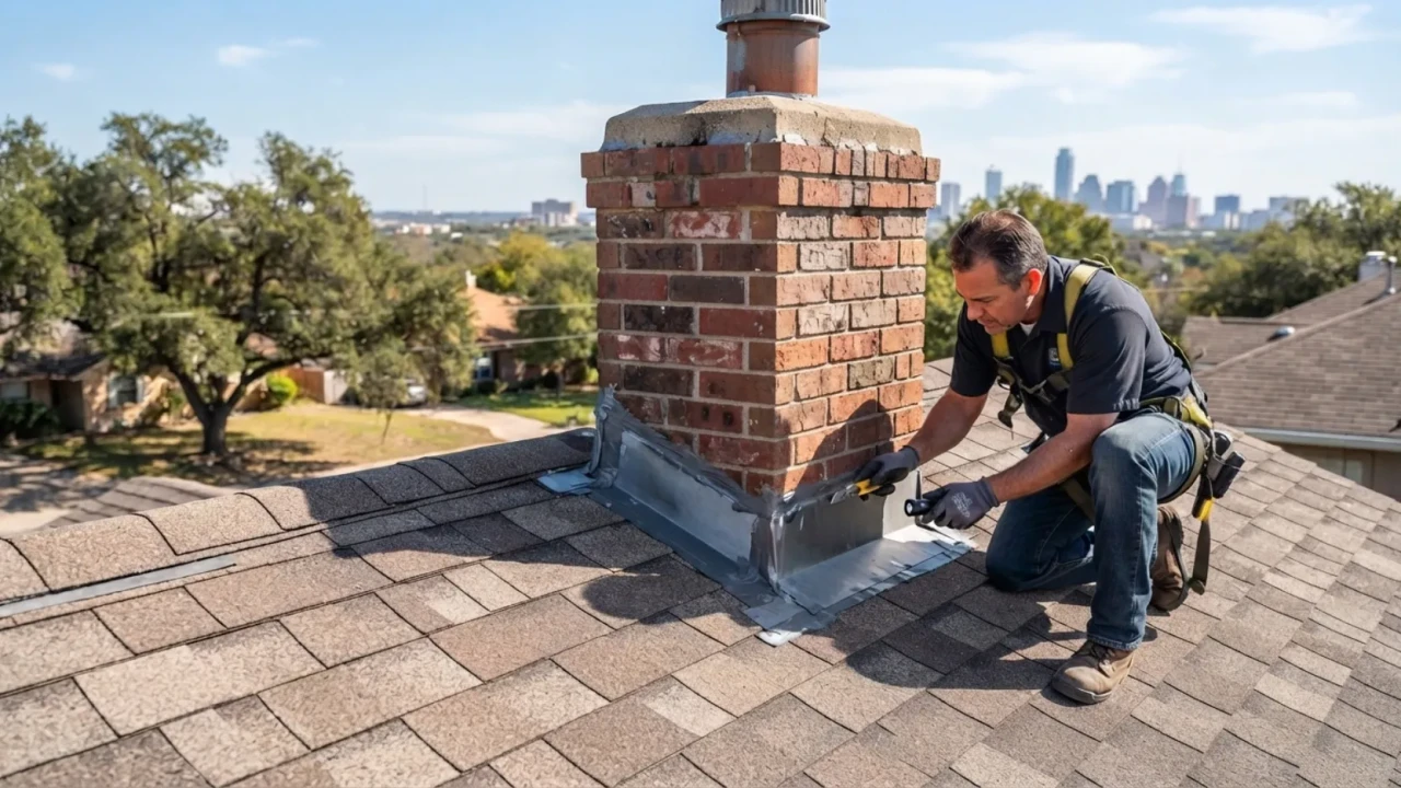 Roof flashing and sealant inspection San Antonio chimney