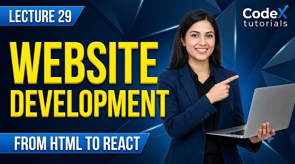 AI-generated example result for the youtube-thumbnail prompt: Education & Tutorial – "LECTURE 29 / WEBSITE DEVELOPMENT" | Educational Tutorial Youtube Thumbnail AI YouTube Thumbnail Prompt
