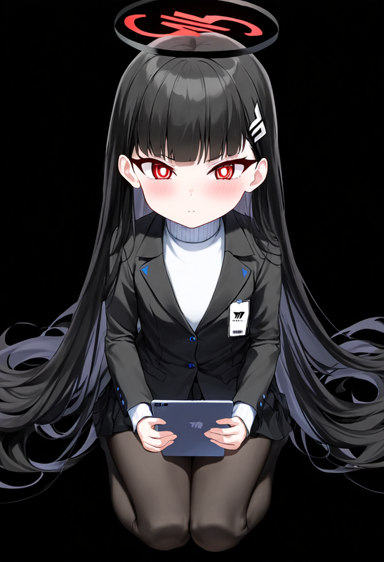 1 girl, healthyman, rio (blue archive), aged down, {little child}, black backgro s-632389955