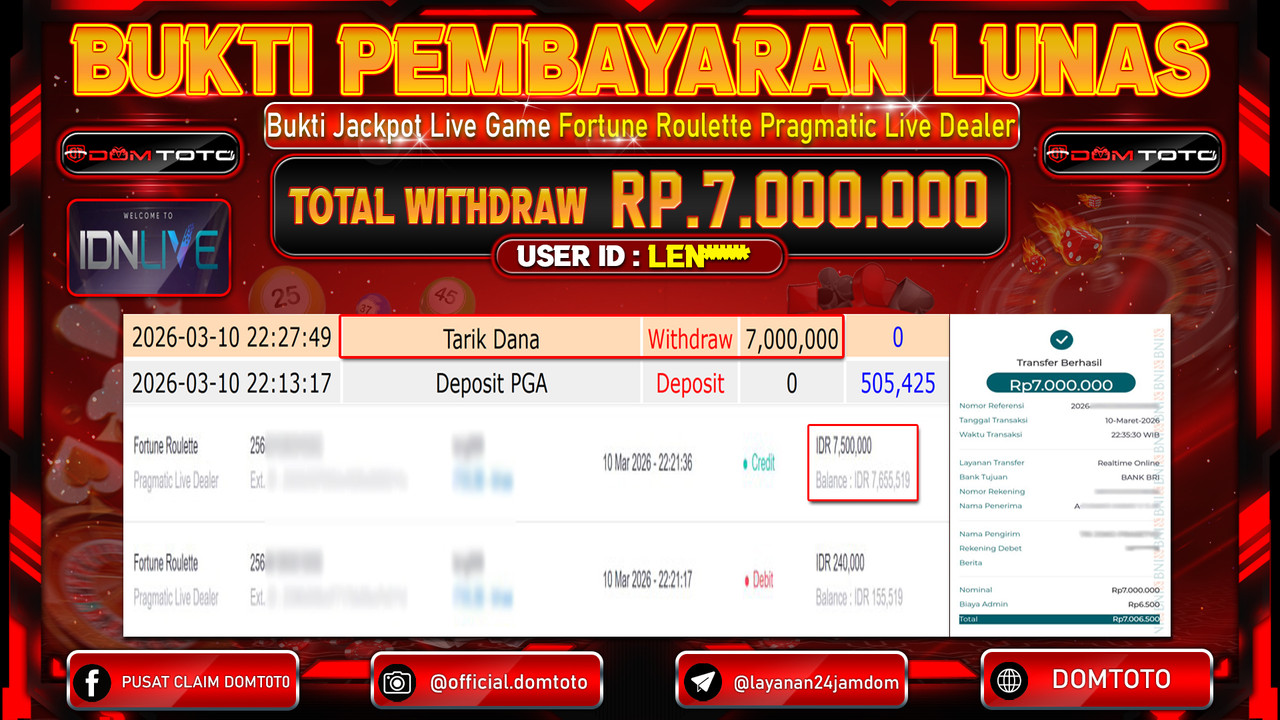 JACKPOT LIVEGAME Fortune Roulette Pragmatic Live Dealer 10 MARET 2026