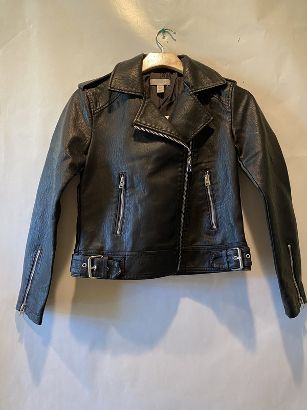 Topshop faux leather biker jacket in black