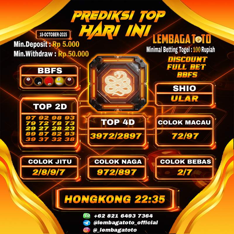 Prediksi Togel 18 Oct 2025 Lembagatoto