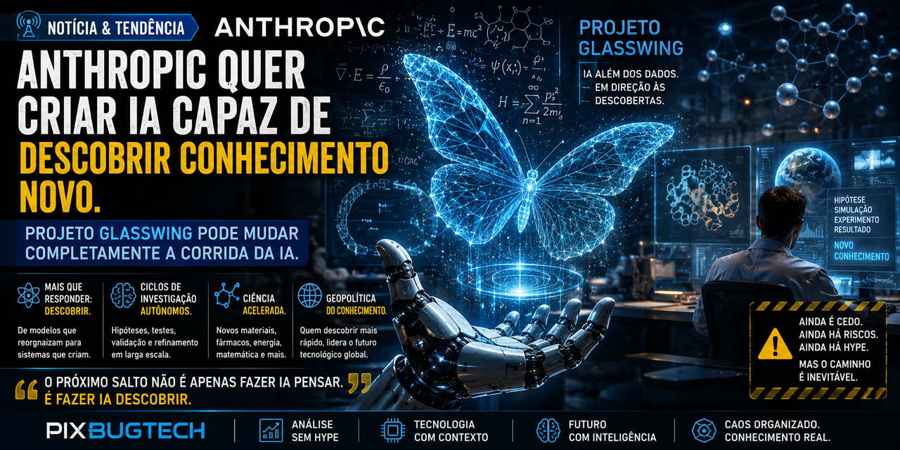 Anthropic quer criar IA capaz de descobrir conhecimento novo — e o Projeto Glasswing pode mudar completamente a corrida da inteligência artificial