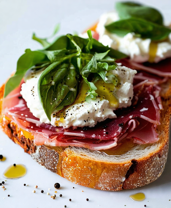 Panino con carpaccio di black angus con ricottina di bufala