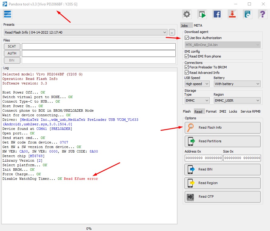 vivo y20s error Disable WatchDog Timer... OK Read Efuse error [Answered] GSMForum