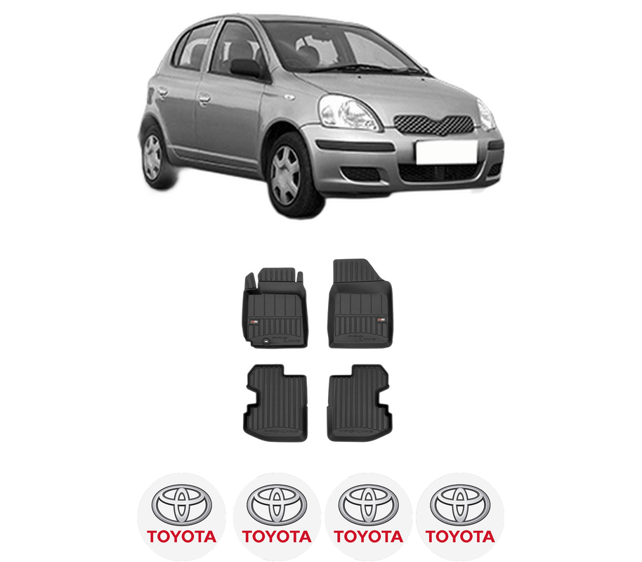 Set covorase presuri TOYOTA YARIS (_P1_) din 1999-2005, auto, din cauciuc thermoplastic, 4 Stickere auto cu TOYOTA