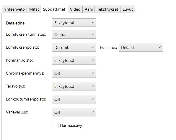 Handbrake suodattimet