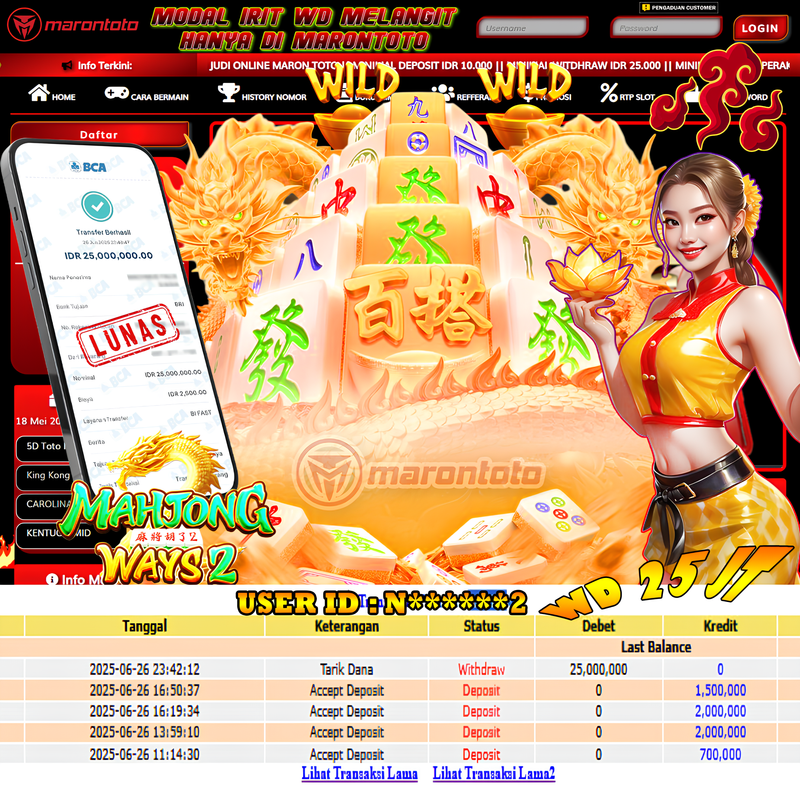 Bukti Kemenangan Member Marontoto Sebesar 25,000,000 JuTa