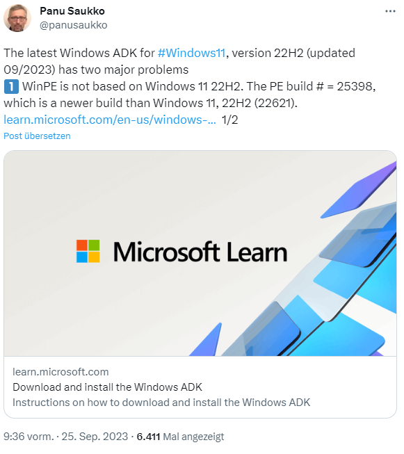 Windows 11 22H2 ADK (September 2023) Win PE Build