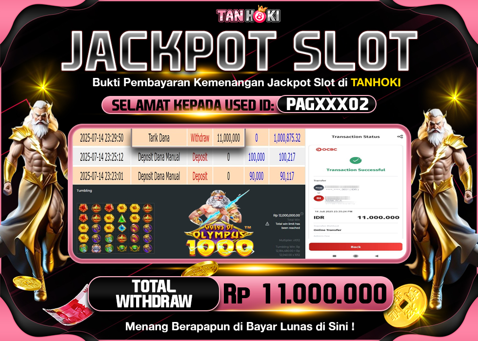 TANHOKI JACKPOT SLOT GATES OF OLYMPUS 1000 Rp.11.000.000,- LUNAS