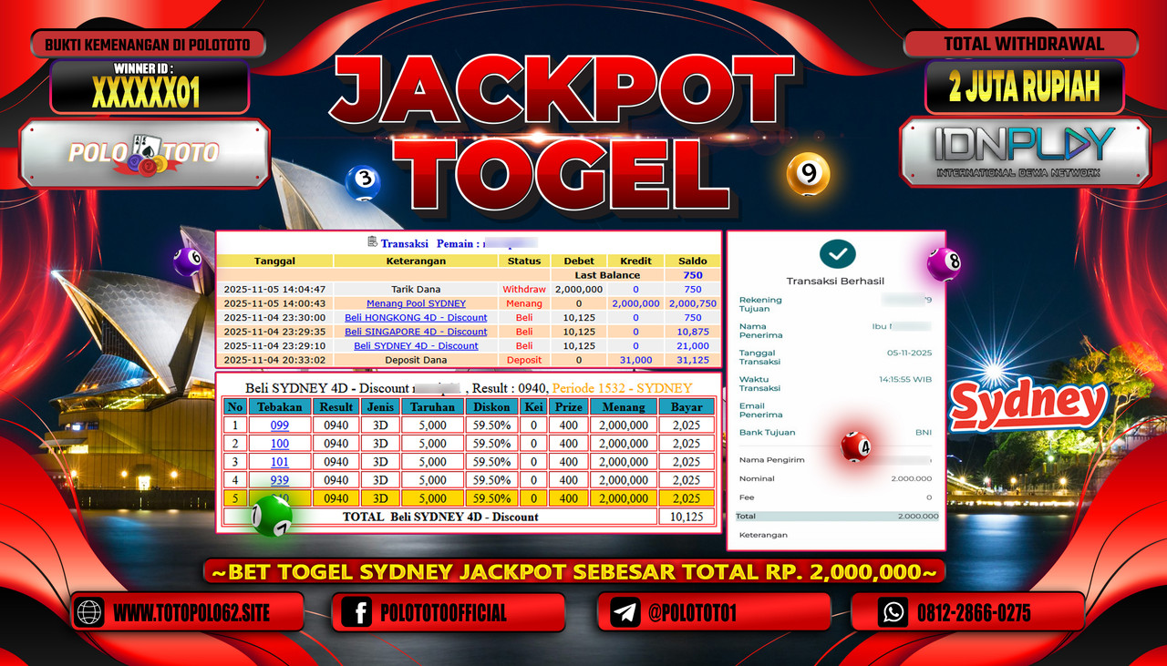 POLOTOTO JACKPOT TOGEL MENANG POOL SYDNEY Rp.2.000.000,- LUNAS